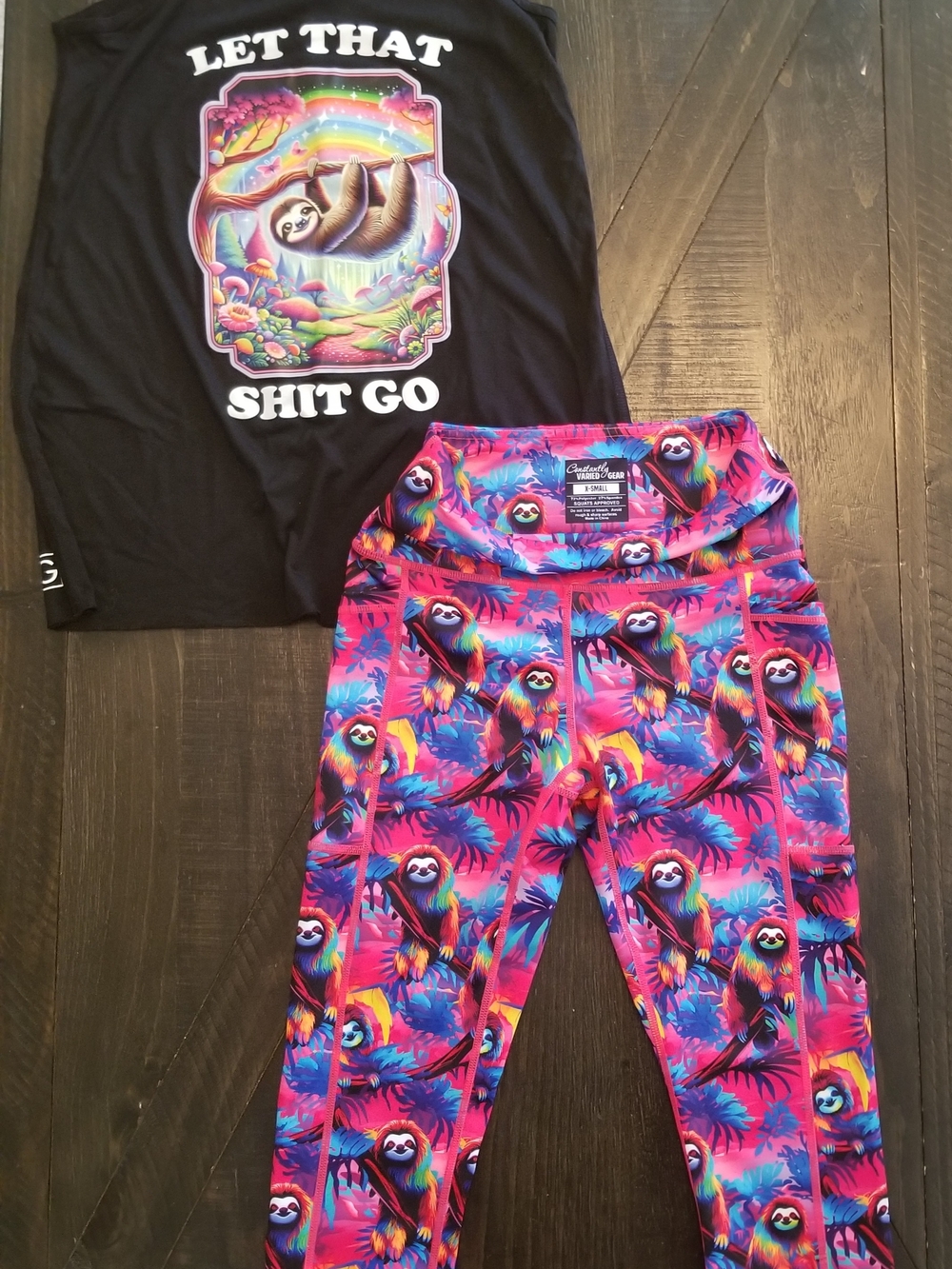 Constantly Varied Gear Pink Multicolor Sloth Print Leggings